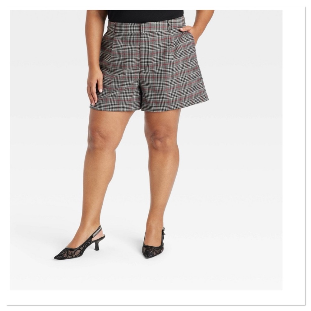 Plaid Women's Mid-Rise Trouser Shorts Ava & Viv